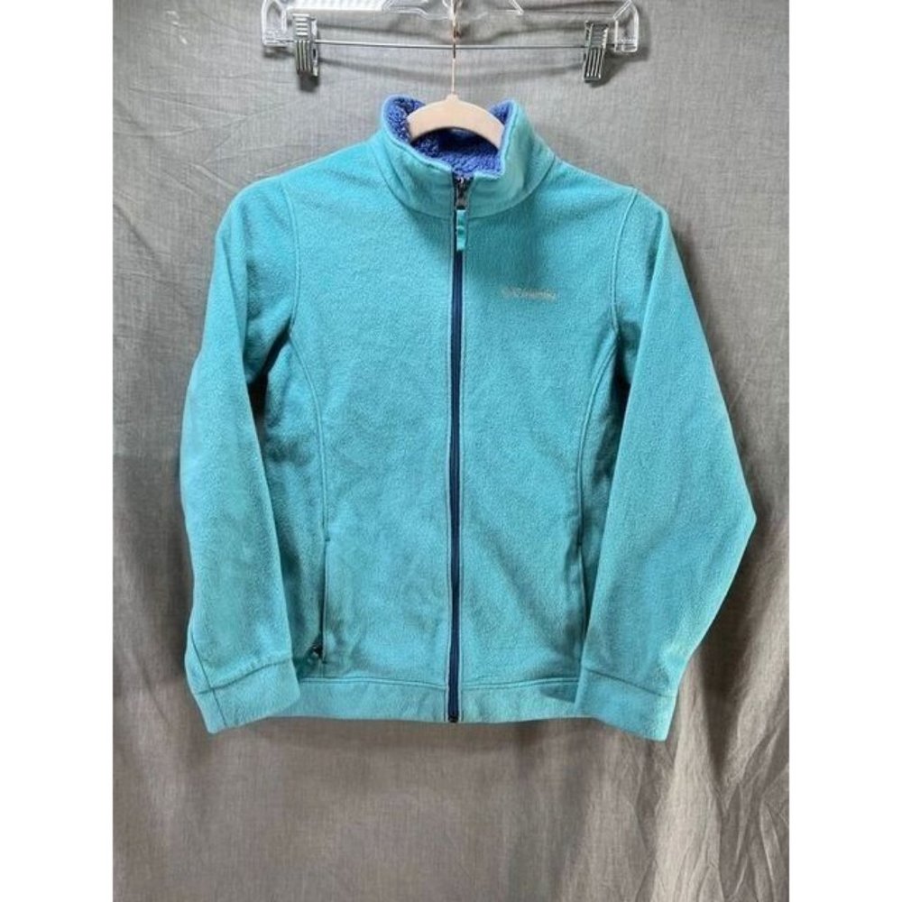 Columbia Sweater Girls Large 14/16 Blue Soft Fleece Long Sleeve Full Zip Kids.